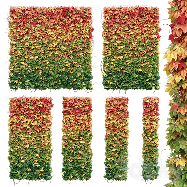 Wall from autumn leaves. Set of 6 models 3DSMax File