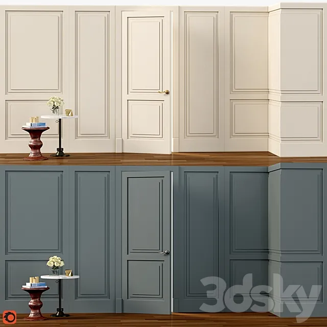 Wall molding. Boiserie classic panels with door 3DS Max Model