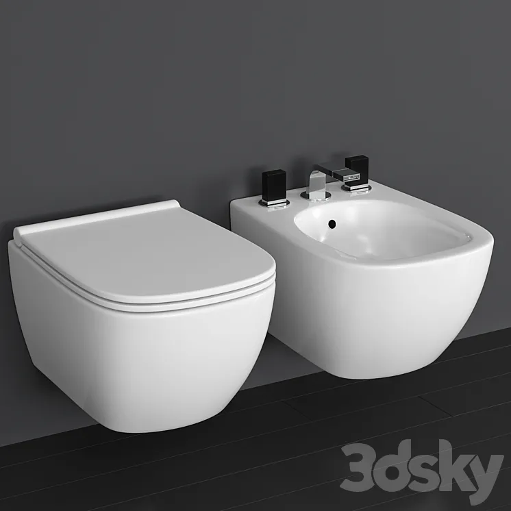 Wall-mounted toilet and bidet Ceramica Globo Genesis mixer Fantini Venezia 3DS Max