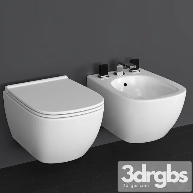 Wall-mounted toilet and bidet ceramica globo genesis, mixer fantini venezia