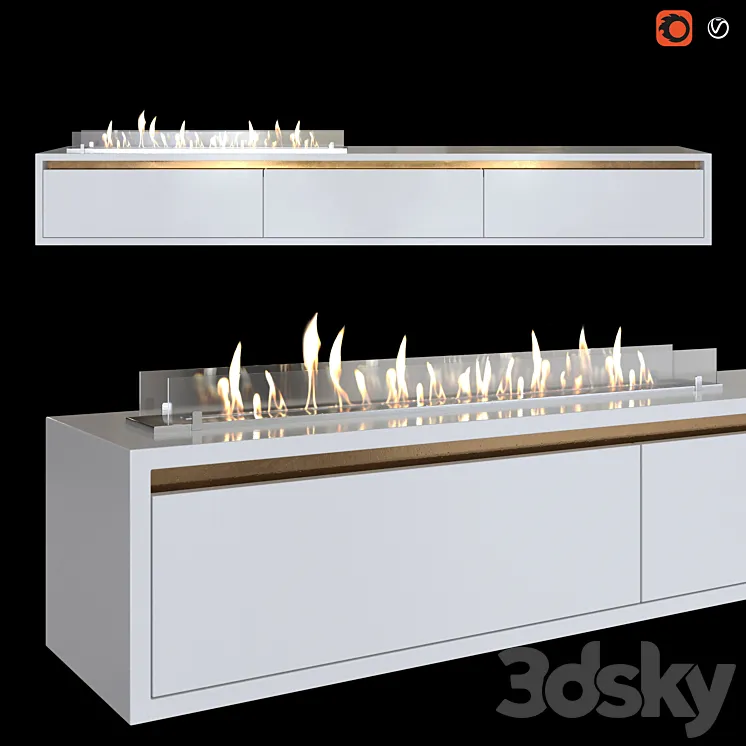 Wall-mounted TV stand with built-in bio fireplace 3DS Max