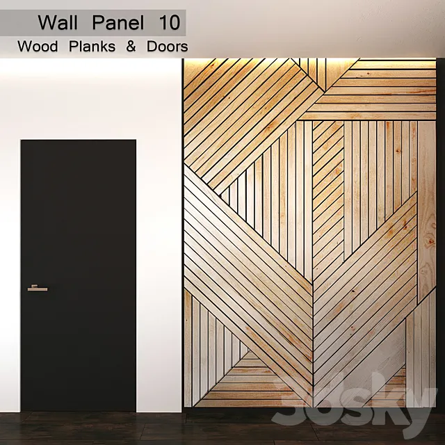 Wall Panel 10. Wood Planks & Doors 3DS Max Model