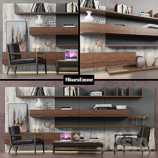 Wall Tao 10 + Armchair Quadria + Coffee table Antibes (Misuraemme set) 3ds Max