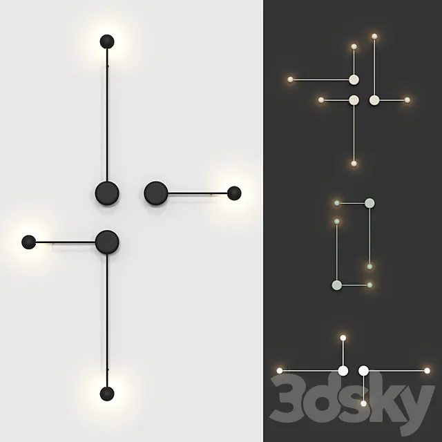 Wall Vibia Pin lamps (4 colors 4 options of placement). 3ds Max