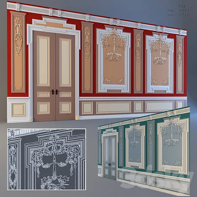 Wall with mouldings and door 3DSMax File