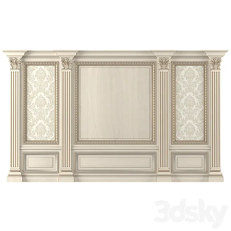 Wall wood boiserie paneling with Wallpaper 3DS Max