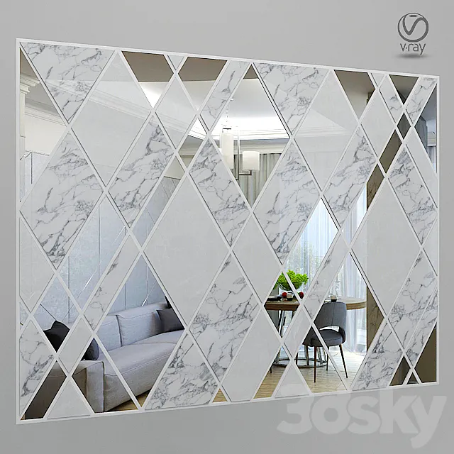 Wall_Panel_with_Mirrors 3ds Max