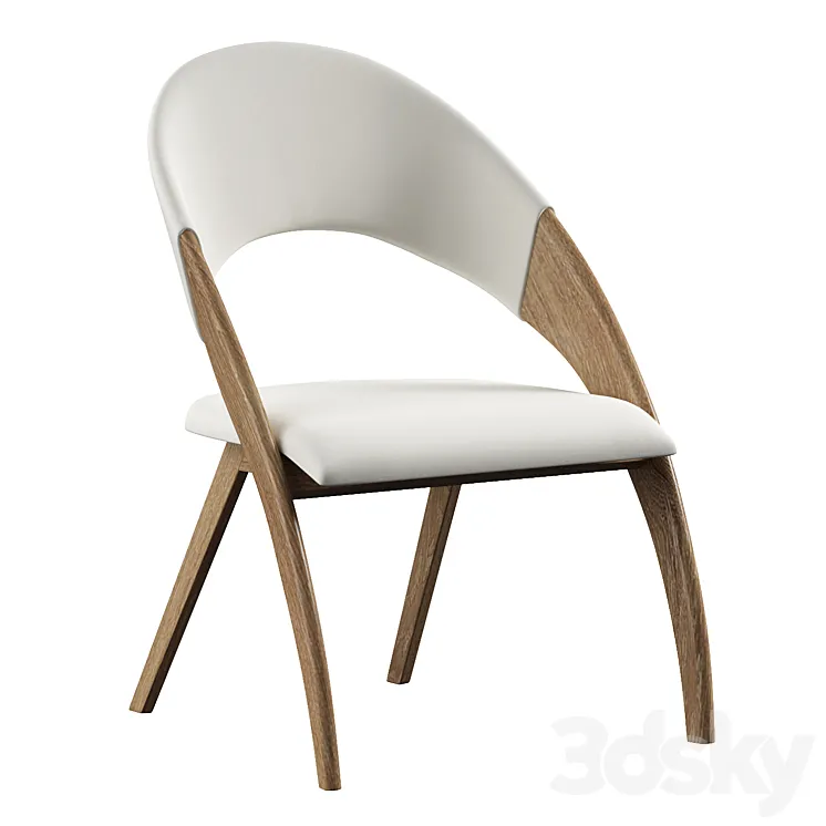 Walnut wood and cream leatherette dining chair 3DS Max Model