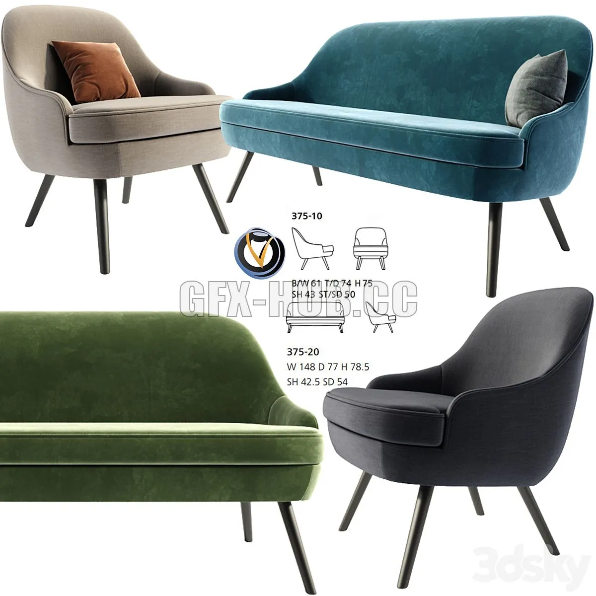 Walter Knoll Armchair And Sofa With Pillow 3dsMax Model