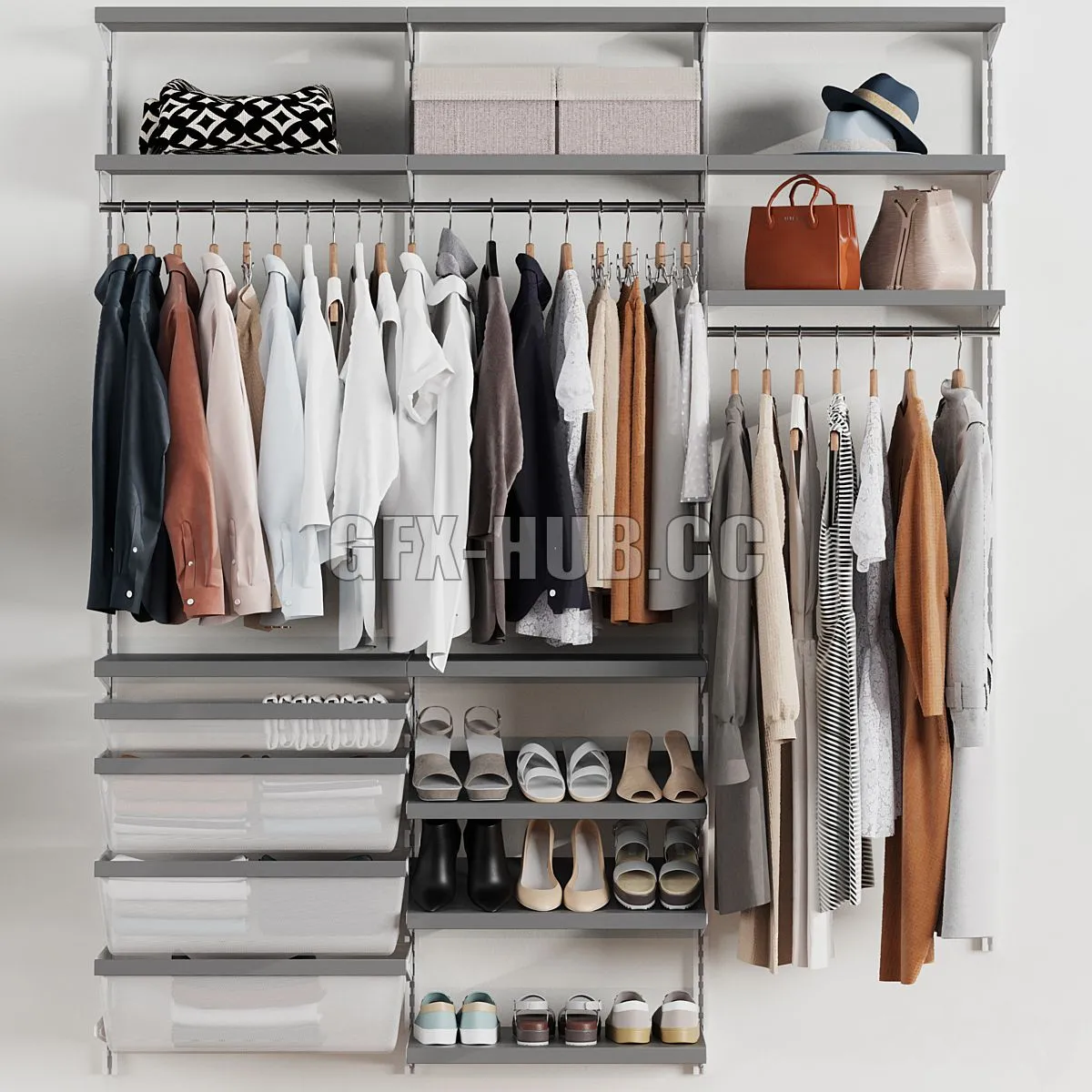 Wardrobe wall module dresses clothes 4 3dsMax Model