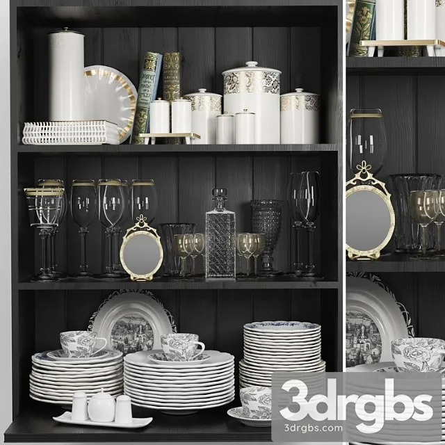 Wardrobe with a set of dishes and a crystal service in a classic style 3dsmax Download