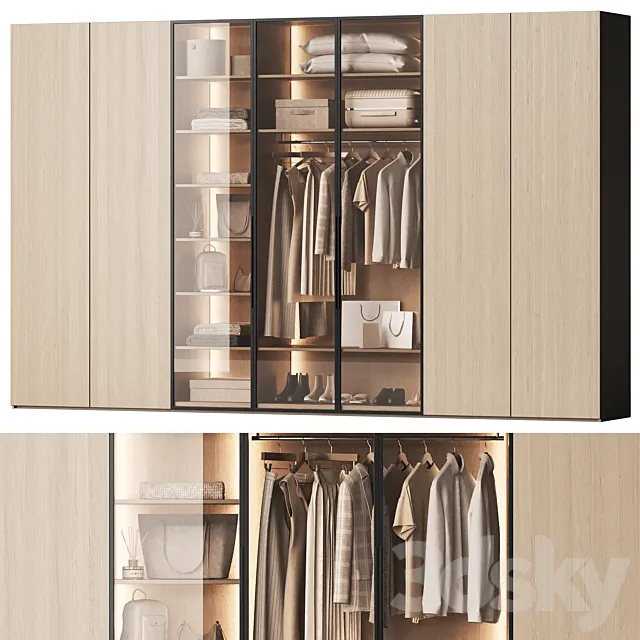 Wardrobe with clothes semi-closed with glass doors 3dsMax Model