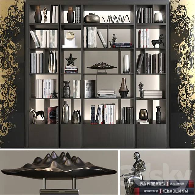 Wardrobe with decor. books and figurines 2 3DSMax File