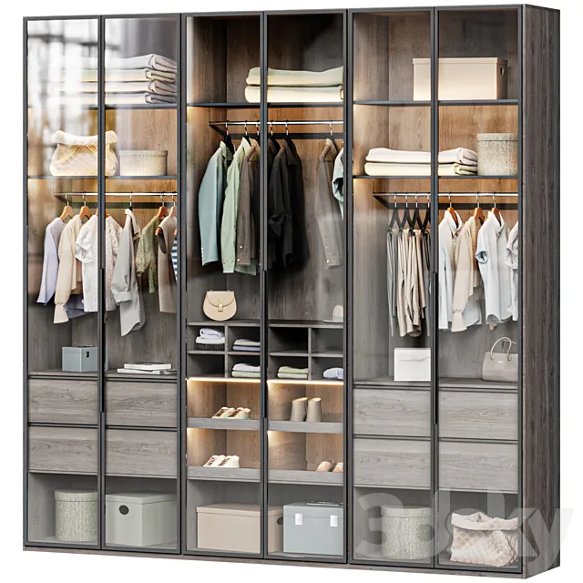 Wardrobe with glass doors 02 filled with clothes 3ds Max