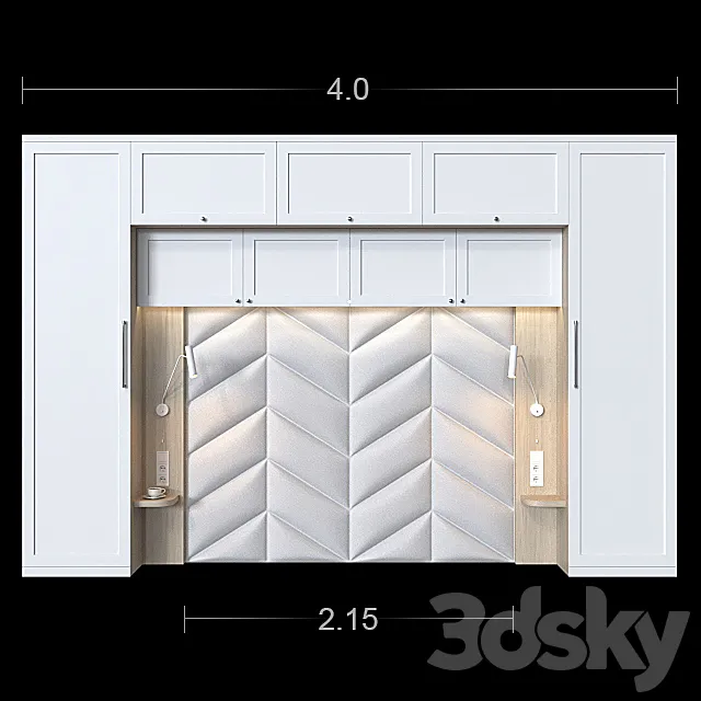 Wardrobe with headboard for a small bedroom 2. 3DS Max Model