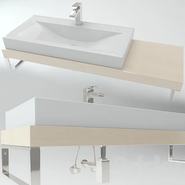 Washbasin on the wooden plate 3DSMax File