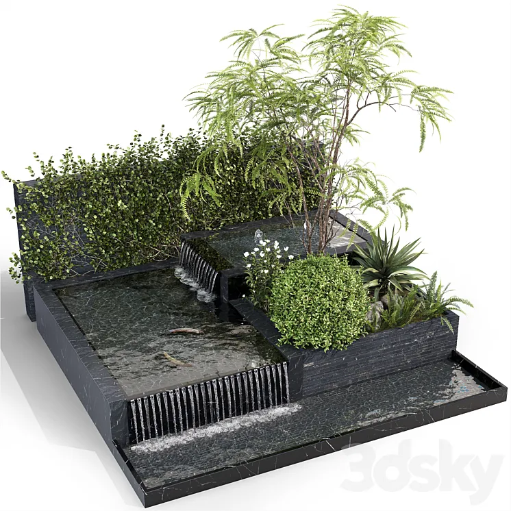 Water Ponds With Plants & fish 3DS Max