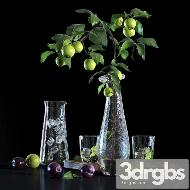 Water with lime and apple tree branch 3dsmax Download