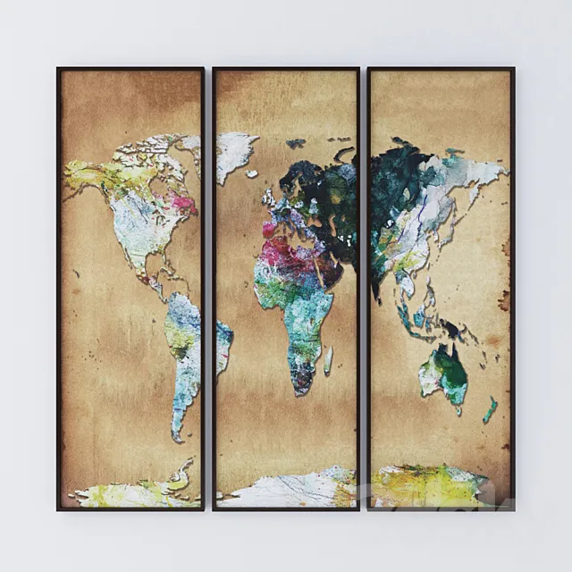 Watercolor Map Wall Art Set Of Three 3DS Max Model