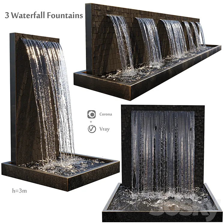 Waterfall fountains cascade 3DS Max