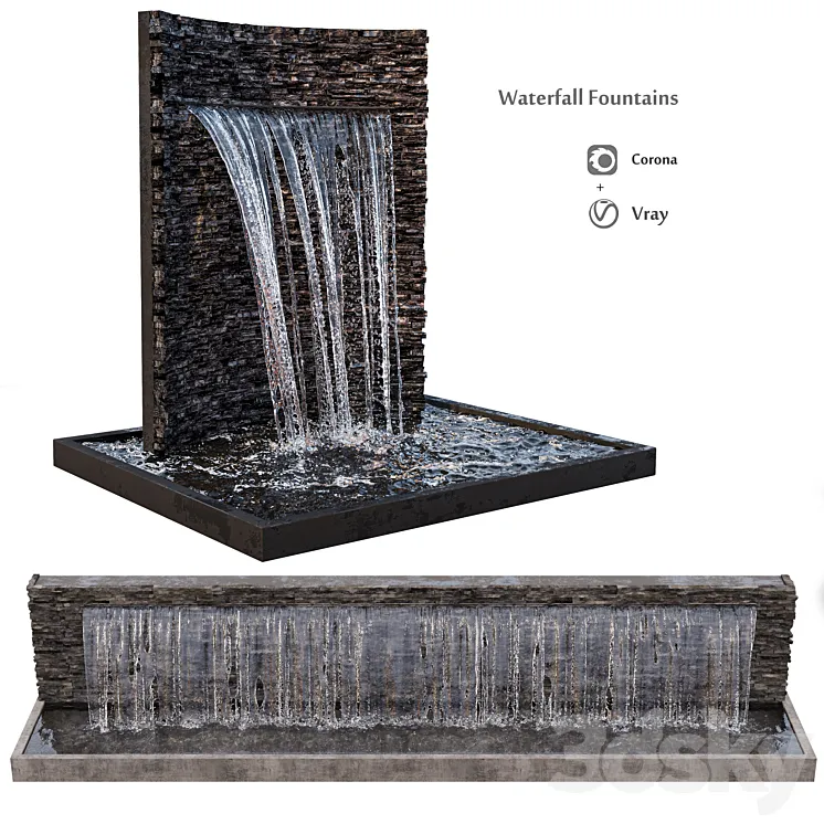 Waterfall fountains rock panel 3DS Max