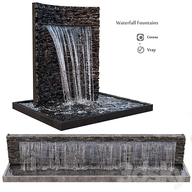 Waterfall fountains rock panel 3DSMax File