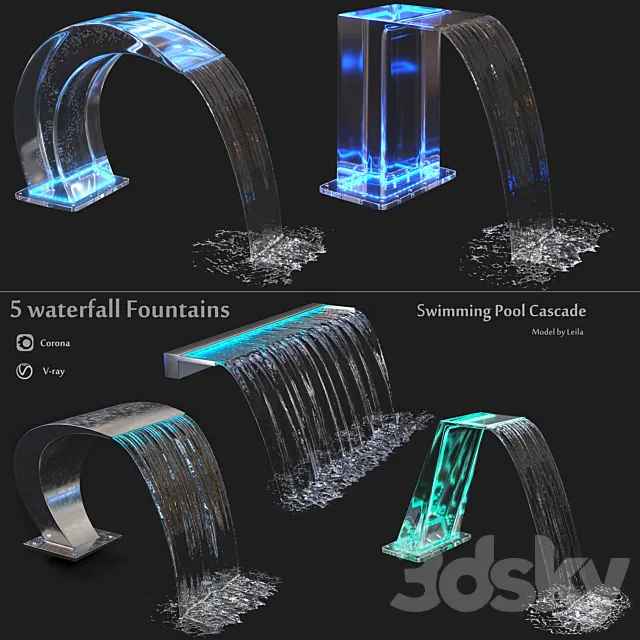 Waterfall Fountains Swimming Pool Cascade 3ds Max