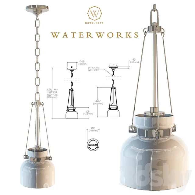 Waterworks Helio Ceiling Mounted Small Pendant with Glass Shade 3ds Max