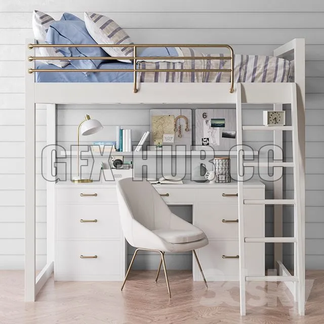 Waverly loft desk bed set from Pottery Barn 3dsMax Model