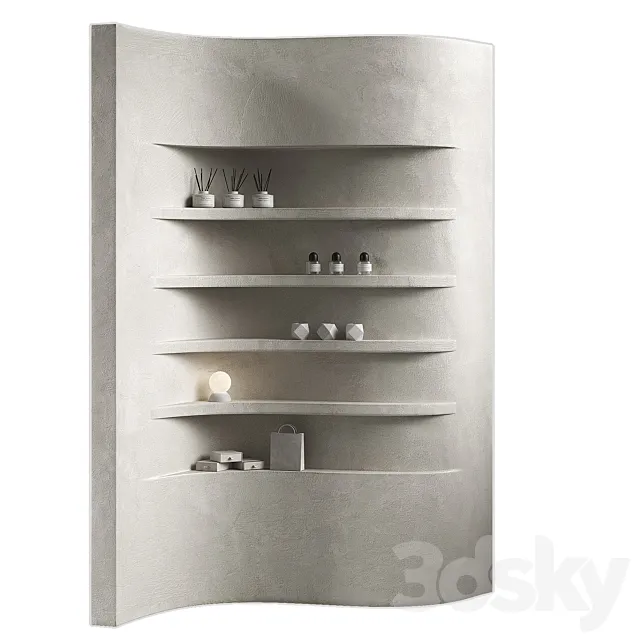 Wavy shelves 3. Rack shelving with decor. Corner wall partitions with niche. 3DS Max Model