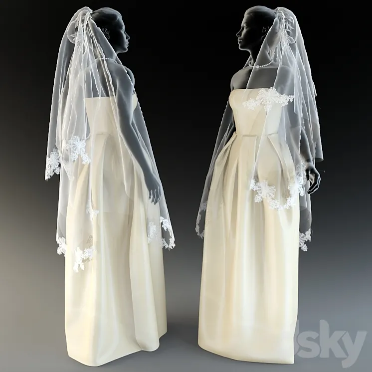 wedding dress with veil-2 3DS Max