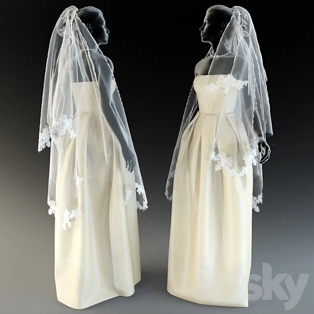 wedding dress with veil-2 3DSMax File