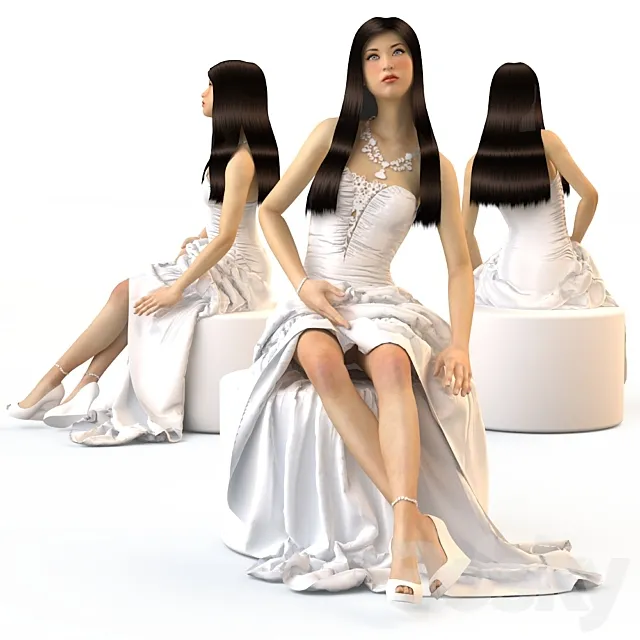 Wedding evening dress sitting Pauline model 3ds Max