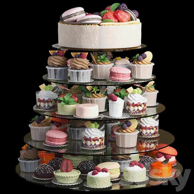 Wedding set of desserts. Confectionery shop 3ds Max