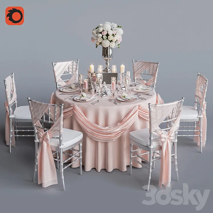 Wedding table for 6 persons 2 Corona 3DS Max