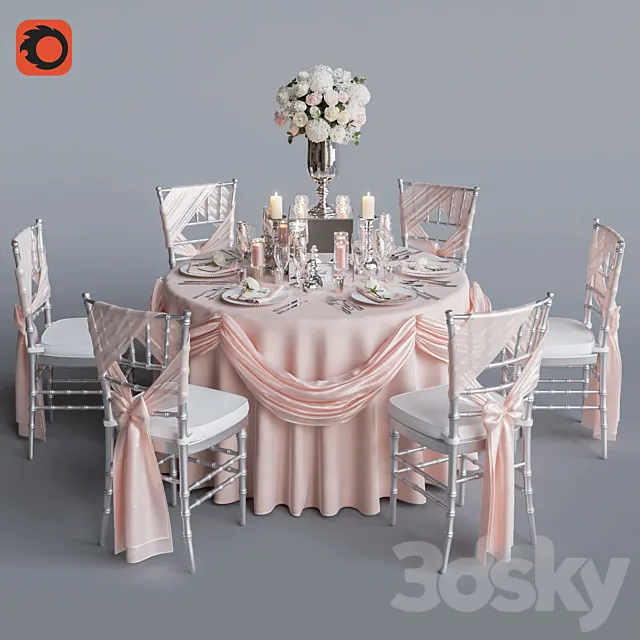 Wedding table for 6 persons 2 Corona 3DSMax File