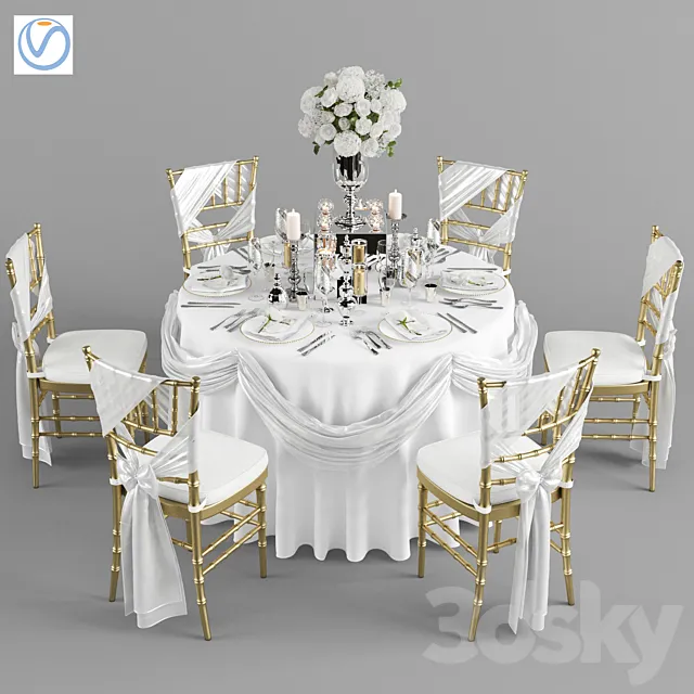 Wedding table for 6 persons 2 Vray 3DS Max Model