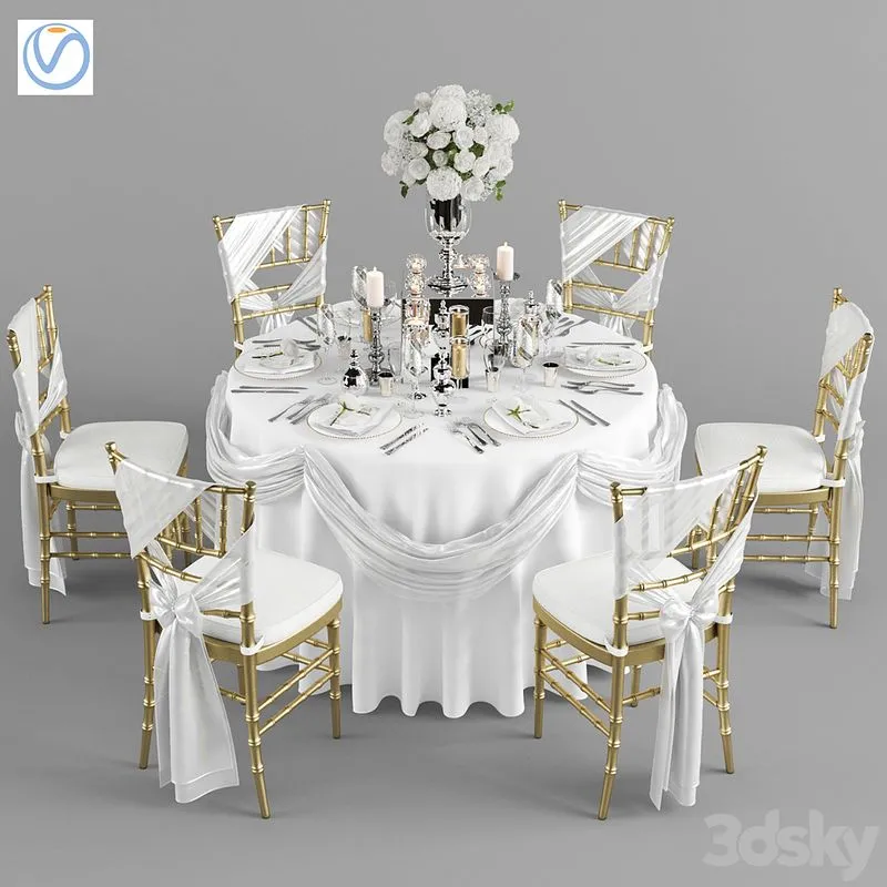 Wedding table for 6 persons 2 Vray 3dsMax Model