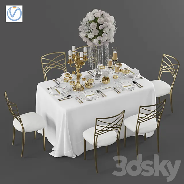 Wedding table for 6 persons 3 Vray 3DS Max Model