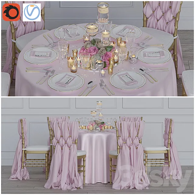 Wedding table for 6 persons Corona + Vray 3ds Max