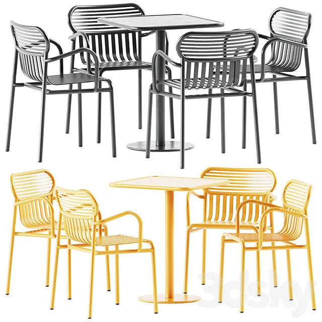 Week-end Table Square and Chair with Armrest by Petite Friture 3ds Max