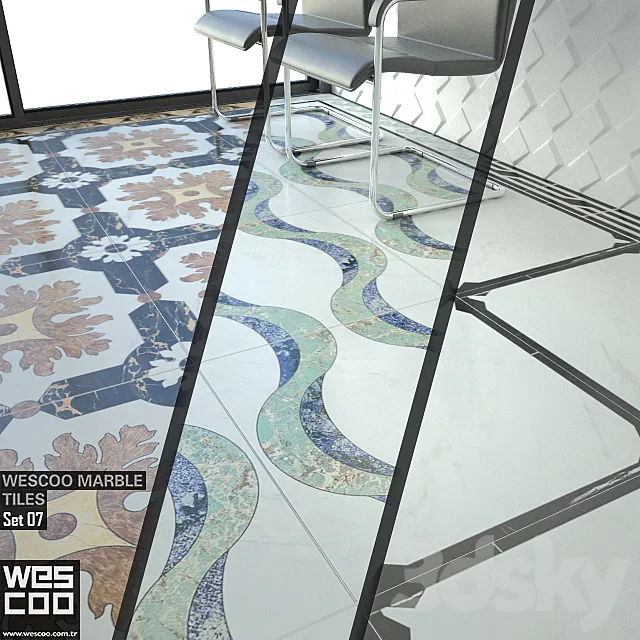 WESCOO Marble Tiles WATERJET DECORS ACCESSORIES Set 07 3DS Max Model