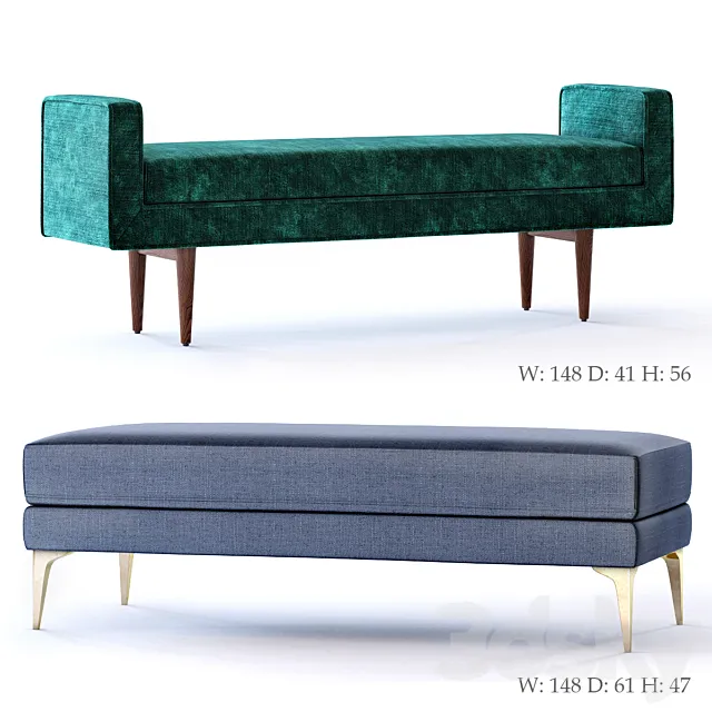 West Elm Andes and Landry Bench 3ds Max