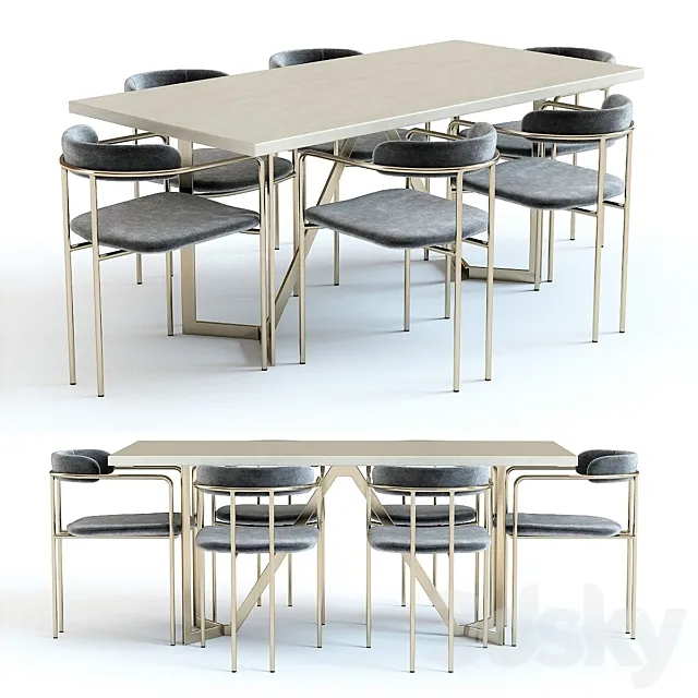 West Elm Cast Tower Table and Chairs 3DSMax File