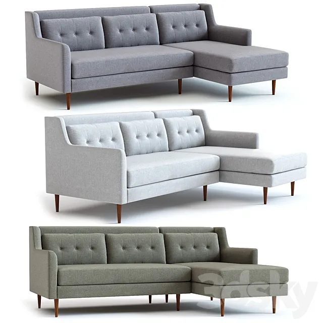 West Elm Crosby 2-Piece Sectional 3DS Max Model