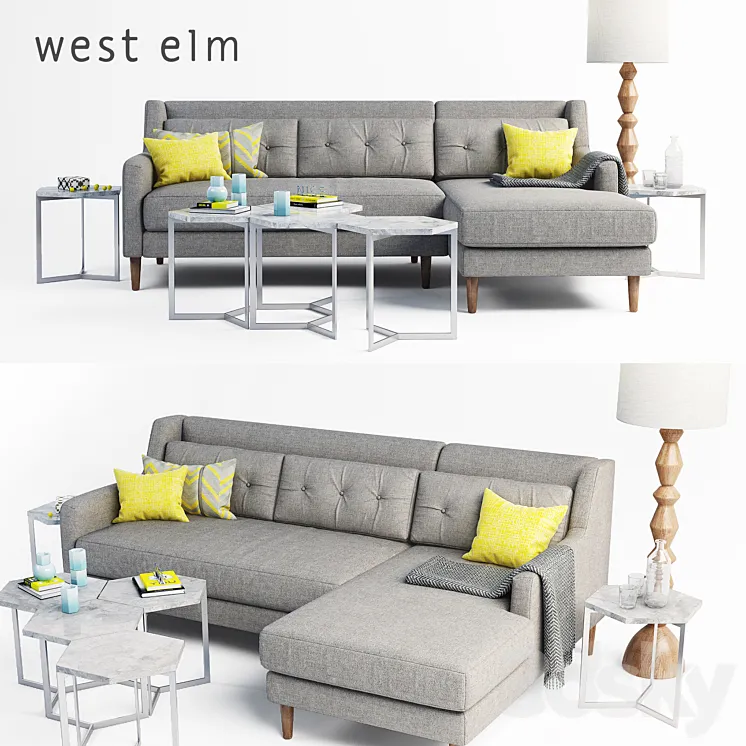 west elm Crosby Sectional sofa set 3DS Max