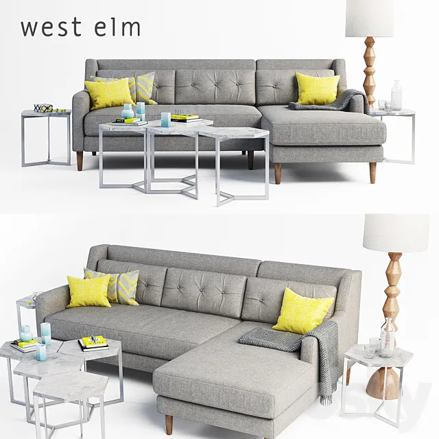 west elm Crosby Sectional sofa set 3DSMax File