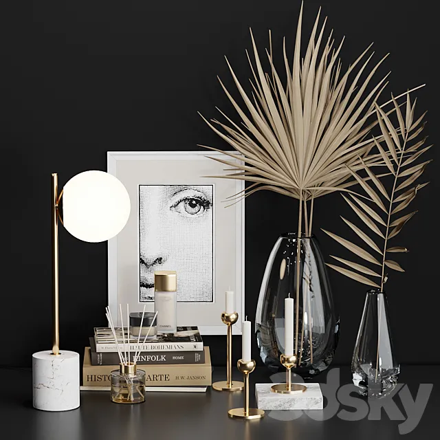 West Elm Decor Set with Dry Palm 3DS Max Model