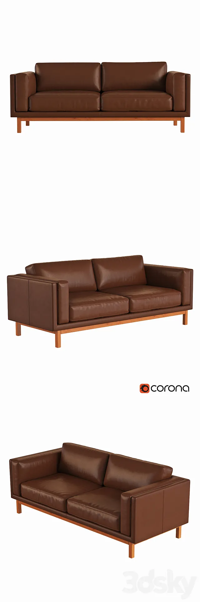 West Elm Dekalb Leather Sofa 3DS Max Model