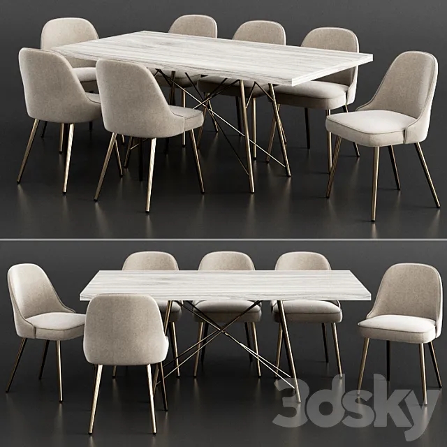 West Elm Dinning Set 15 3ds Max
